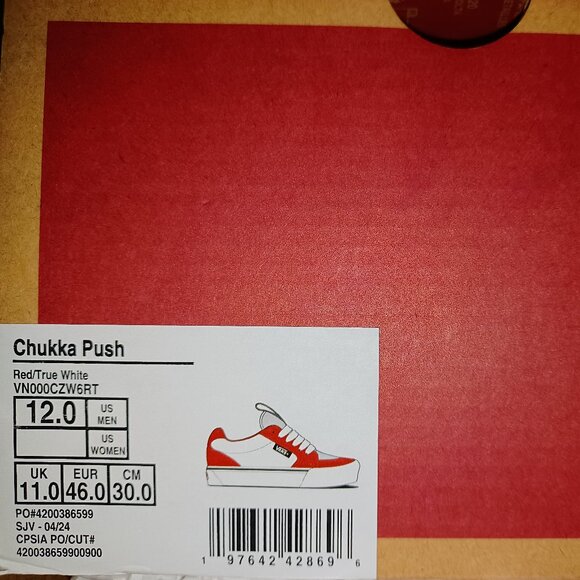 Vans Men's U.S. 12 Chukka Push LS Racing Red/White VN000CZW6RT - Picture 4 of 12